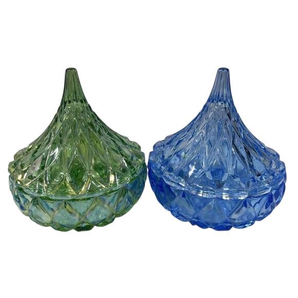 NIB Godinger Hershey's Kisses Iridescent Candy Dishes | 1 Blue & 1 Green  | 5" - Picture 3 of 4